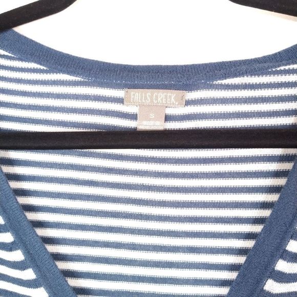 Falls Creek Blue & White Striped V-Neck Sweater S - Picture 4 of 5